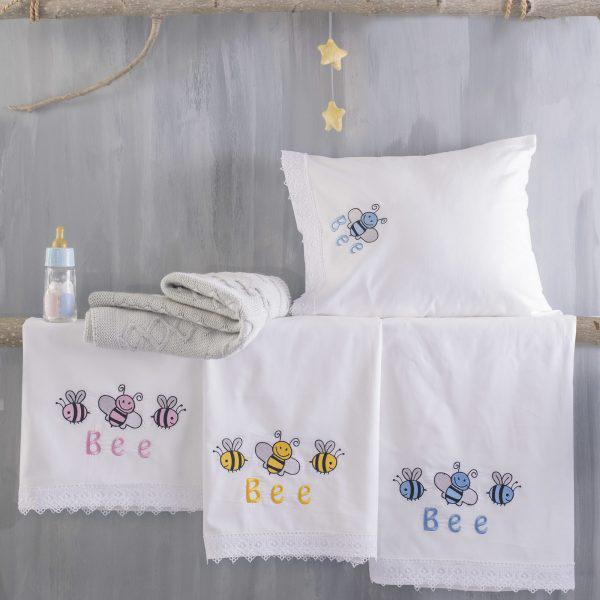Rythmos Honey Bee - Σετ Σεντονια Βρεφικα 3 Τεμ. Kenthma Ροζ 105X160