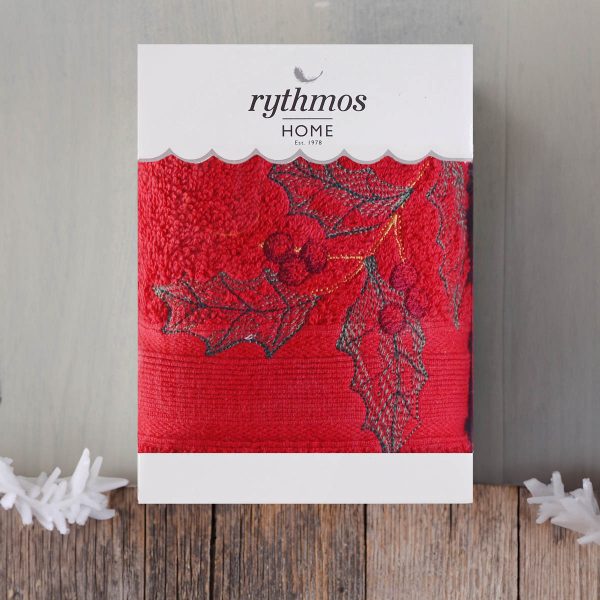 Rythmos Christmas Terry Gift Set (3 Γκι) Προσωπου (50X90) Κοκκινο