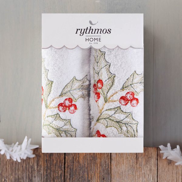 Rythmos Christmas Terry Gift Set (3 Γκι) Χεριων 2Χ(30Χ50) Λευκο-Λευκο
