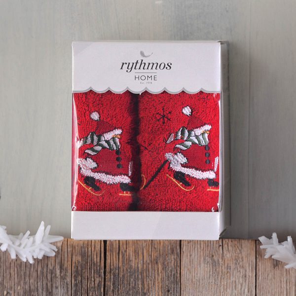 Rythmos Christmas Terry Gift Set (4 Χιονανθρωποσ) Χεριων 2Χ(30Χ50) Κοκκινο-Κοκκινο