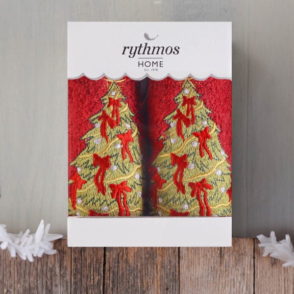 Rythmos Christmas Terry Gift Set (2 Ελατο) Χεριων 2Χ(30Χ50) Κοκκινο-Κοκκινο