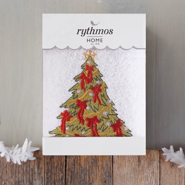 Rythmos Christmas Terry Gift Set (2 Ελατο) Προσωπου (50X90) Λευκο